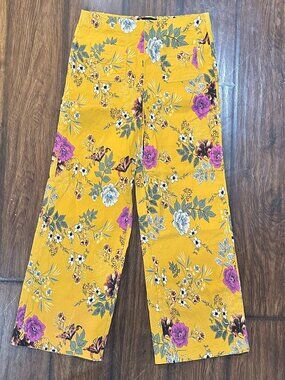 Jules & Leopold Vibrant Mustard Floral Pants - Size M